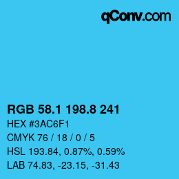 Color code: RGB 58.1 198.8 241 | qconv.com