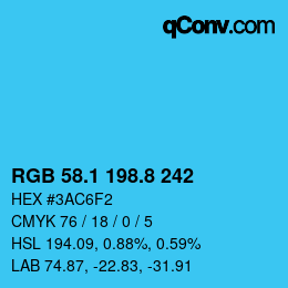 カラーコード: RGB 58.1 198.8 242 | qconv.com