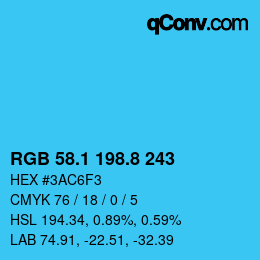 カラーコード: RGB 58.1 198.8 243 | qconv.com