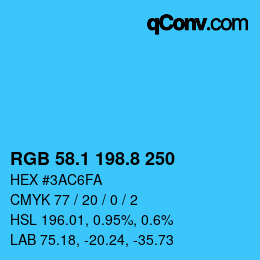 Color code: RGB 58.1 198.8 250 | qconv.com