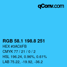 Color code: RGB 58.1 198.8 251 | qconv.com