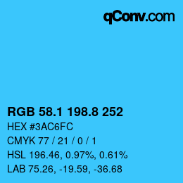 カラーコード: RGB 58.1 198.8 252 | qconv.com