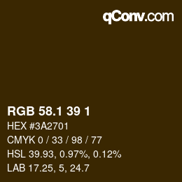 カラーコード: RGB 58.1 39 1 | qconv.com