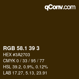 カラーコード: RGB 58.1 39 3 | qconv.com