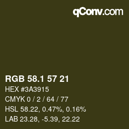 カラーコード: RGB 58.1 57 21 | qconv.com