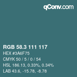 カラーコード: RGB 58.3 111 117 | qconv.com