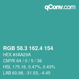 カラーコード: RGB 58.3 162.4 154 | qconv.com