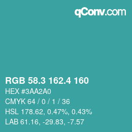 カラーコード: RGB 58.3 162.4 160 | qconv.com