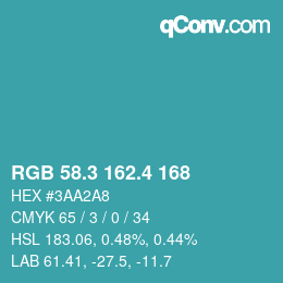 カラーコード: RGB 58.3 162.4 168 | qconv.com