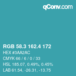 カラーコード: RGB 58.3 162.4 172 | qconv.com