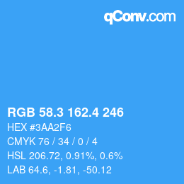 カラーコード: RGB 58.3 162.4 246 | qconv.com