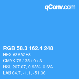 カラーコード: RGB 58.3 162.4 248 | qconv.com