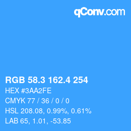 カラーコード: RGB 58.3 162.4 254 | qconv.com