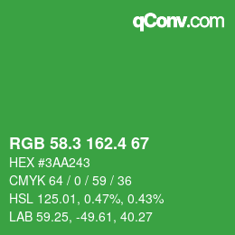 カラーコード: RGB 58.3 162.4 67 | qconv.com