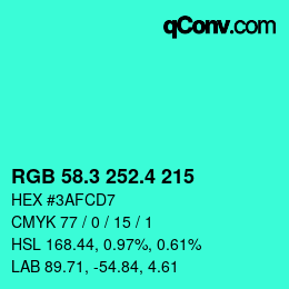 カラーコード: RGB 58.3 252.4 215 | qconv.com
