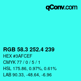 カラーコード: RGB 58.3 252.4 239 | qconv.com