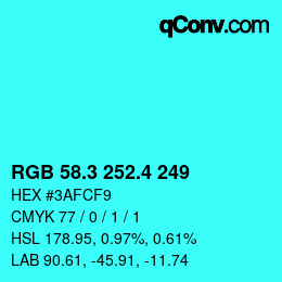 カラーコード: RGB 58.3 252.4 249 | qconv.com