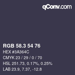 カラーコード: RGB 58.3 54 76 | qconv.com