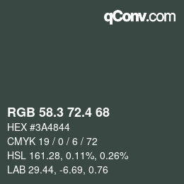 カラーコード: RGB 58.3 72.4 68 | qconv.com