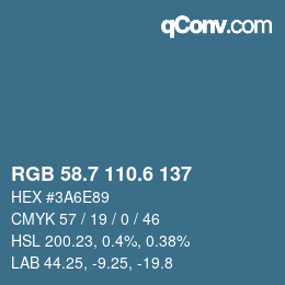 カラーコード: RGB 58.7 110.6 137 | qconv.com