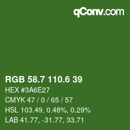 カラーコード: RGB 58.7 110.6 39 | qconv.com