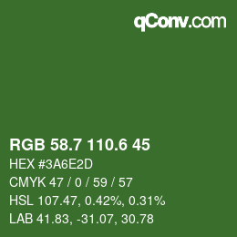 カラーコード: RGB 58.7 110.6 45 | qconv.com