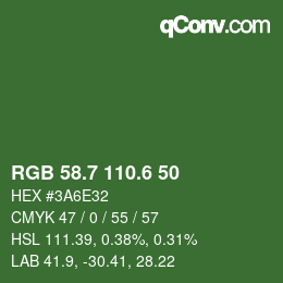カラーコード: RGB 58.7 110.6 50 | qconv.com