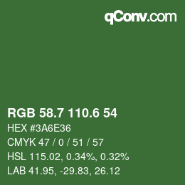 カラーコード: RGB 58.7 110.6 54 | qconv.com