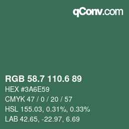 カラーコード: RGB 58.7 110.6 89 | qconv.com