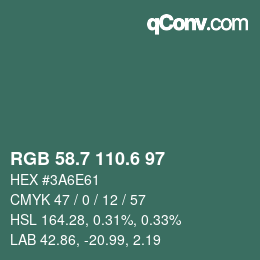 カラーコード: RGB 58.7 110.6 97 | qconv.com