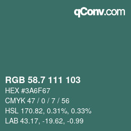 カラーコード: RGB 58.7 111 103 | qconv.com