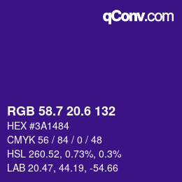 カラーコード: RGB 58.7 20.6 132 | qconv.com