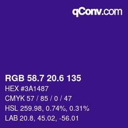 カラーコード: RGB 58.7 20.6 135 | qconv.com