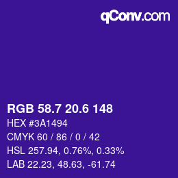 カラーコード: RGB 58.7 20.6 148 | qconv.com