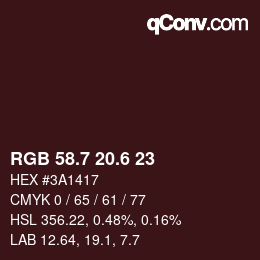 カラーコード: RGB 58.7 20.6 23 | qconv.com