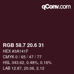 カラーコード: RGB 58.7 20.6 31 | qconv.com
