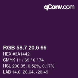 カラーコード: RGB 58.7 20.6 66 | qconv.com