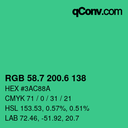 カラーコード: RGB 58.7 200.6 138 | qconv.com