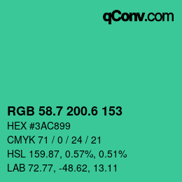 カラーコード: RGB 58.7 200.6 153 | qconv.com