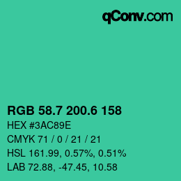 カラーコード: RGB 58.7 200.6 158 | qconv.com