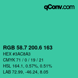 カラーコード: RGB 58.7 200.6 163 | qconv.com