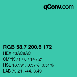 カラーコード: RGB 58.7 200.6 172 | qconv.com