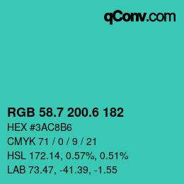 カラーコード: RGB 58.7 200.6 182 | qconv.com