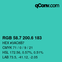 カラーコード: RGB 58.7 200.6 183 | qconv.com