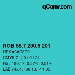 カラーコード: RGB 58.7 200.6 201 | qconv.com