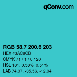 カラーコード: RGB 58.7 200.6 203 | qconv.com