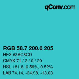 カラーコード: RGB 58.7 200.6 205 | qconv.com