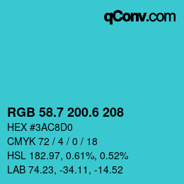 カラーコード: RGB 58.7 200.6 208 | qconv.com
