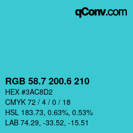 カラーコード: RGB 58.7 200.6 210 | qconv.com