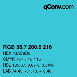 カラーコード: RGB 58.7 200.6 216 | qconv.com
